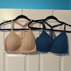 Elegant Lace-Back Bra Set - Nude and Teal